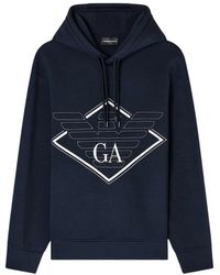 Emporio Armani - Blauwe Sweatshirt Met Trekkoord Capuchon - Lyst