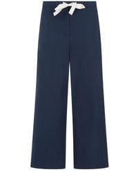 Max Mara - Pantalones azules de popelina de algodón con pierna ancha - Lyst