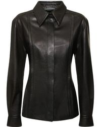 Alberta Ferretti - Schwarzes glänzendes nappa hemd lange ärmel - Lyst