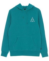 Huf - Hoodies & Sweatvesten ,Blauw ,Katoen Tropisch Groene Hoodie Met Kangoeroezak - Lyst