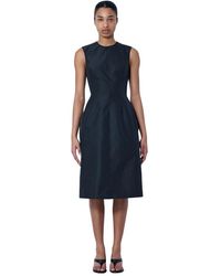 Jil Sander - Kleedjes ,Zwart ,Leer Mouwloze Gestructureerde Midi Jurk - Lyst