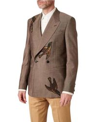 Paul Smith - Kostuums ,Bruin ,Wol Double-Breasted Moiré Jas - Lyst