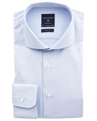 Profuomo - Lichtblauwe Overhemdjurk Van Katoen Met Slim Fit - Lyst