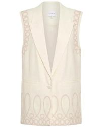 Ixiah - Jassen ,Wit ,Linnen Crème Vest Met Alkali Borduursel - Lyst
