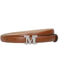 Max Mara - Accessoires ,Bruin ,Bruin Leren Riemen Met Monogramgesp - Lyst
