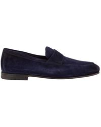 Santoni - Schoenen ,Blauw ,Suède Blauwe Suède Penny Loafers Elegante Stijl - Lyst