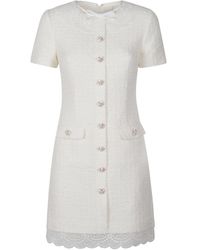 Self-Portrait - Kleedjes ,Wit ,Wol Boucle Kant Kant Mini Jurk - Lyst