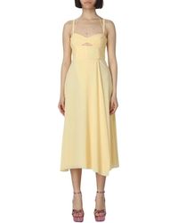 Patrizia Pepe - Gelbes Plissiertes A-Linien Kleid - Lyst