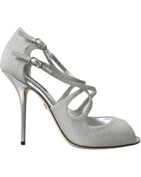 Dolce & Gabbana - Silberne glänzende high-heeled sandalen - Lyst