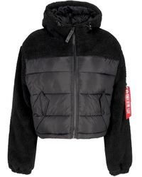 Alpha Industries - Schwarze Teddy Puffer Sherpa Jacke - Lyst