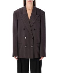 Magda Butrym - Jassen ,Bruin ,Leer Pinstripe Double-Breasted Blazer - Lyst