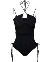 ANDREA ADAMO - Tops ,Zwart ,Zwarte Geribbelde Halterneck Bodysuit - Lyst