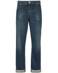 Balmain - Jeans ,Blauw ,Katoen Vintage Logo-Patch Straight-Leg Jeans - Lyst