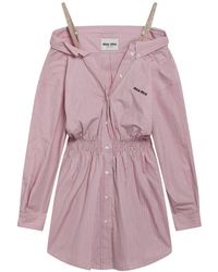 Miu Miu - Kleedjes ,Roze ,Katoen Gestreepte Poplin Jurk - Lyst