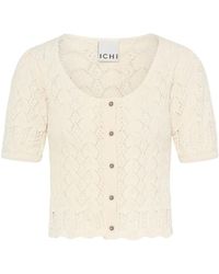 Ichi - Truien & Vesten ,Opengebreid Vest Met Geschulpte Zoom - Lyst