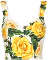 Dolce & Gabbana - Cotton Corset Top With Rose - Lyst