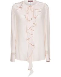 Max Mara - Overhemden ,Roze ,Ruffle Collar Silk Blouse - Lyst