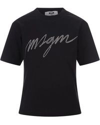 MSGM - Tops ,Zwart ,Katoen T-Shirt Met Korte Mouwen - Lyst