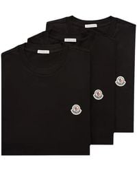 Moncler - Tops ,Zwart ,Katoen Logo Patch Katoenen T-Shirt (3-Pack) - Lyst