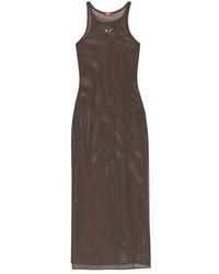 DIESEL - Braunes mesh langes kleid mit d-ausschnitt - Lyst