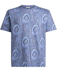 Etro - Tops ,Blauw ,Katoen Katoenen T-Shirt Met Bloemenpaisleymotief - Lyst