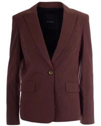 Pinko - Jassen ,Bruin ,Leer Button Blazer - Lyst