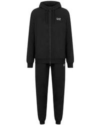 EA7 - Schwarzes hoodie-set mit joggers - Lyst