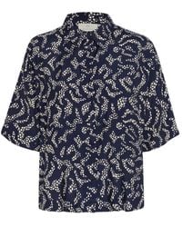 Kaffe - Overhemden ,Blauw ,Midnight Marine Lace Print Blouse - Lyst
