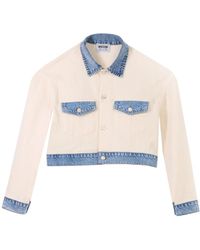 Moschino - Jassen ,Denim Cropped Denim Jack Met Contrasterende Details - Lyst