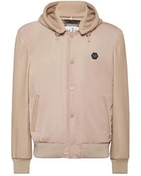 Philipp Plein - Nylon & Leather Varsity Bomber Jack Met Capuchon - Lyst