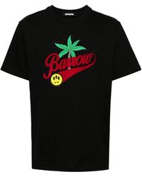 Barrow - T-shirt nera in cotone con logo e stampa palm tree - Lyst