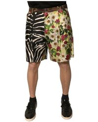 Dolce & Gabbana - Korte Broeken ,Veelkleurig ,Zijden Patchwork Chino Shorts Met Logo - Lyst
