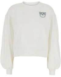 Pinko - Weißer Crewneck Sweatshirt Love Birds Logo - Lyst