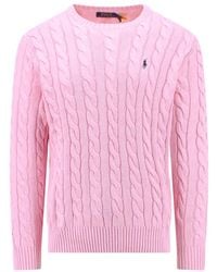 Polo Ralph Lauren - Maglione rosa in cotone con motivo a maglia per uomo - Lyst