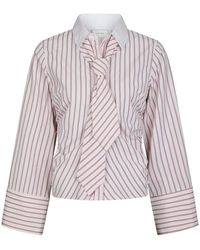 Neo Noir - Gestreifte Bluse Mit Kragen Und Krawatte - Lyst