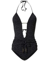 Twinset - Badmode ,Zwart ,Polyester Jacquard One-Piece Swimsuit Met Oval T - Lyst