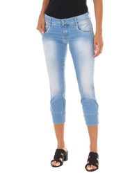 Met - Jeans ,Blauw ,Katoen Distressed Stretch Capri Broek - Lyst