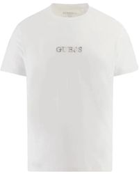 Guess - Weiße textil-t-shirt für männer,schwarzes t-shirt - Lyst