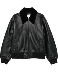 Calvin Klein - Jassen ,Zwart ,Leer Shearling Collar Leren Bomberjack - Lyst