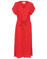 Cream - Kleedjes ,Rood ,Linnen Vrouwelijke Lange Jurk Flame Scarlet - Lyst