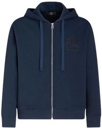 Etro - Hoodies & Sweatvesten ,Blauw ,Katoen Elegante Blauwe Sweatshirt Met Ritssluiting - Lyst