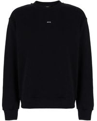A.P.C. - Hoodies & Sweatvesten ,Zwart ,Katoen Zwarte Zwarte Sweater Met Ronde Hals En Logo - Lyst