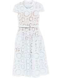 Self-Portrait - Kleedjes ,Blauw ,Leer Floral Lace Midi Dress - Lyst