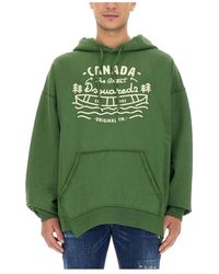 DSquared² - Hoodies & Sweatvesten ,Groen ,Katoen Hoodie Van Katoen Met Grafische Print - Lyst