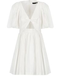 ROTATE BIRGER CHRISTENSEN - Vestido blanco de algodón con escote en v y lazo - Lyst