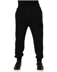 Dolce & Gabbana - Broeken ,Zwart ,Katoen Zwarte Katoenen Logo Jogger Broek - Lyst