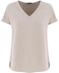 Kiton - Tops ,V-Hals Zijden T-Shirt - Lyst