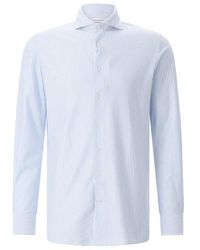 Profuomo - Overhemden ,Blauw ,Katoen Casual Gestreept Shirt - Lyst