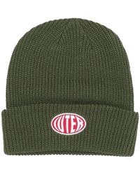 Iuter - Accessoires ,Groen ,Wol Leger Beanie Hoed Met Geborduurd Patch - Lyst