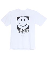 Moschino - Tops ,Wit ,Katoen Smiley Graphic Print Wit Katoenen T-Shirt - Lyst